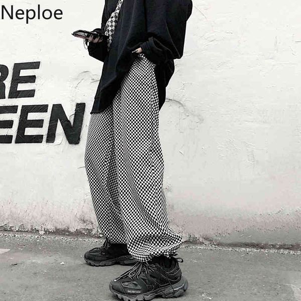 

neploe harajuku sweatpants fashion plaid loose straight wide leg pants women summer new bottoms high waist slim trousers 210422, Black;white