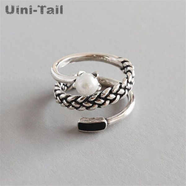 

uini-tail new 925 sterling silver european and american three-layer pearl ring retro fashion trend jewelry gn819, Golden;silver