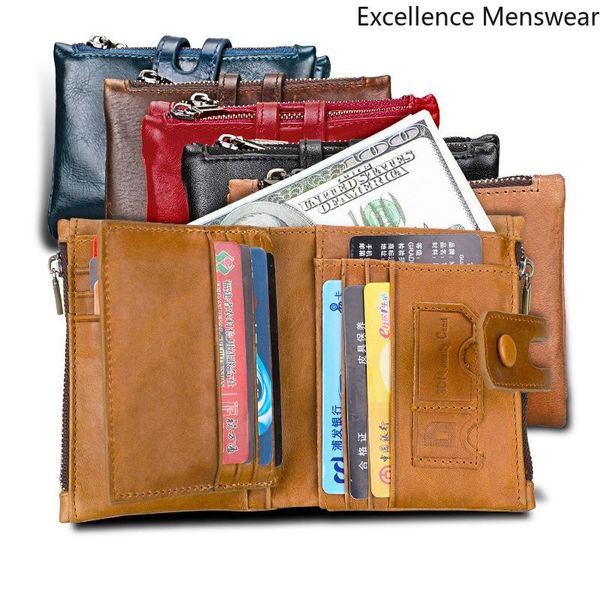 

wallets genuine leather men wallet small zipper anti-rfid stolen fashion casual short men's large capacity qq, Red;black