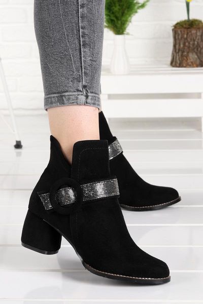 

boots woggo pnt 257059 suede cubic zirconia 5 cm heel women shoes, Black