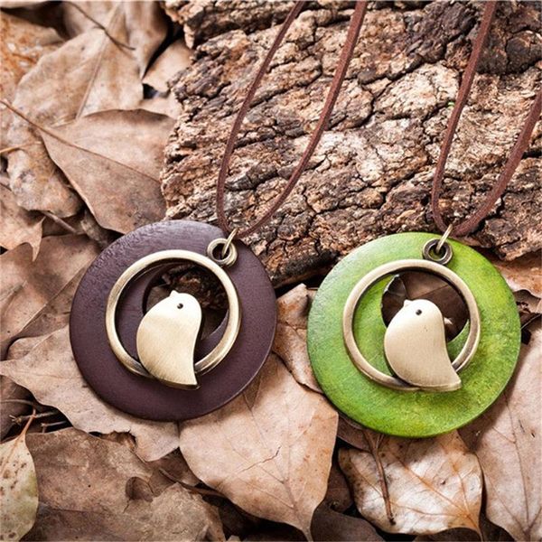 

pendant necklaces 1pc bohemia bird long wooden beads velvet chain charms statement jewelry christmas gifts, Silver