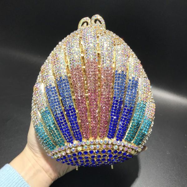 

luxury shell shape rhinestone crystal handbags women bags designer 2021 gemstone diamond chain party purse prom mini evening