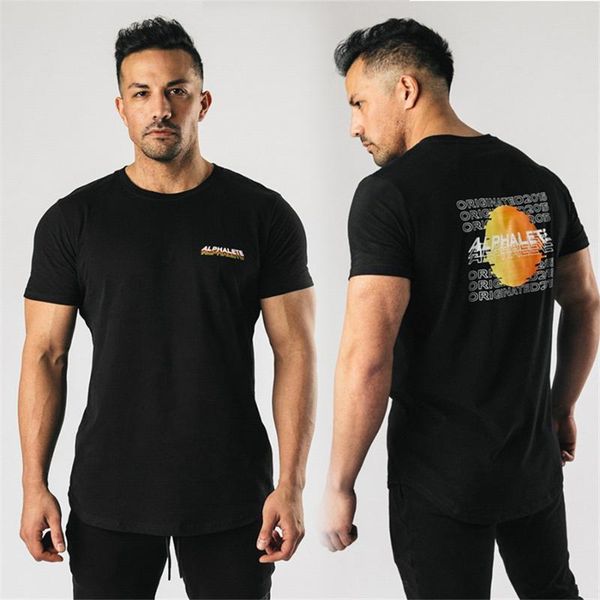 

men's t-shirts 2021 summer men t shirt bodybuilding fitness mens cotton leisure gyms singlets fashion tshirt tight short sleeve, White;black