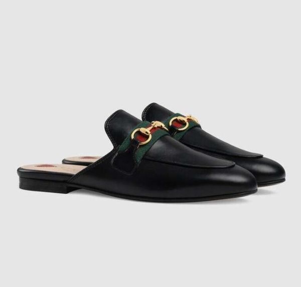 

luxury princeton sandals and slippers flat soft leather golden horsebit men's casual slipperss men'ss ands women's metal chai, Black