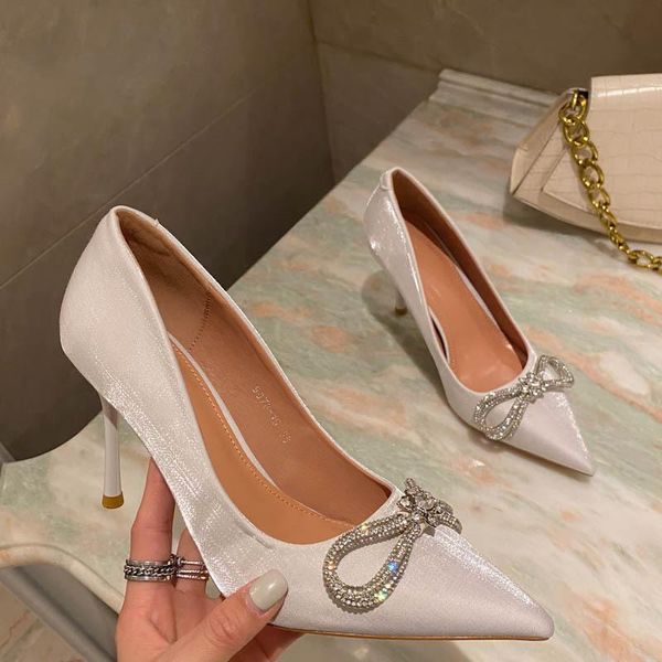 

slip on pumps african woman shoe high heels pointed toe 2021 sandals sweet lace-up slip-on fashion burgundy bow spi dress shoes, Black