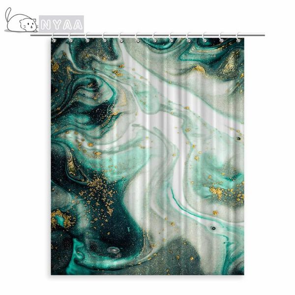 Cortinas de chuveiro Nyaa Abstract Green Mármore Texturas de mármore Pintura de tinta Banheiro de tecido de poliéster à prova d'água para decoração de casa