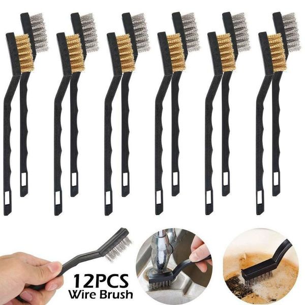 

car sponge 12pcs small wire brush set brushes steel brass nylon metal rust paint remover cleaning tool