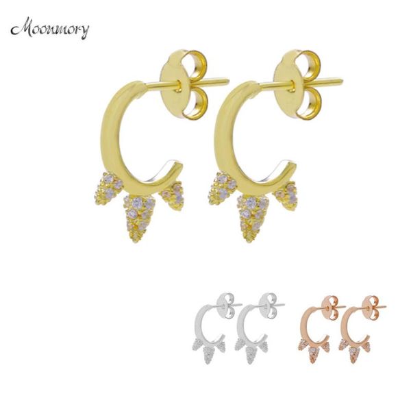 

moonnory real 925 sterling silver earrings trendy jewelry stud for women simple zircon cz plant cactus, Golden;silver