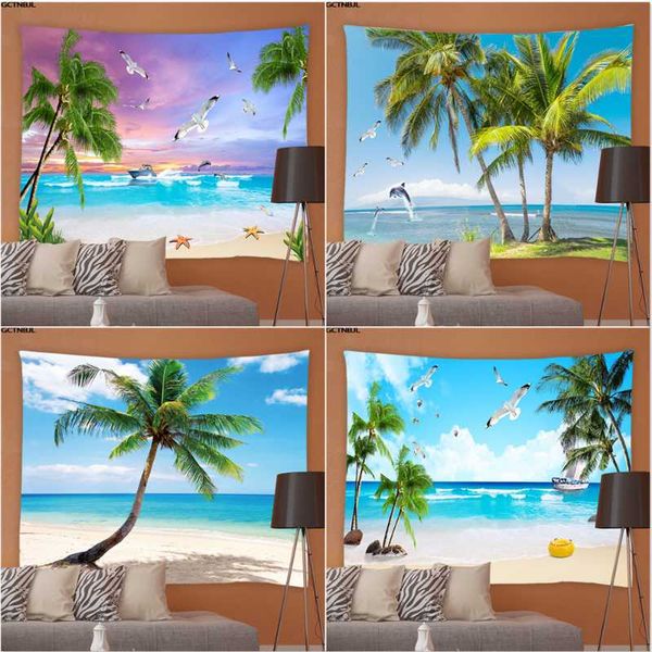 

tapestries ocean scenery wall hanging tapestry beach sea dolphin palm tree landscape living room bedroom dorm background decor
