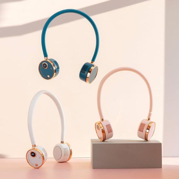 

smart home control led digital display portable fan universal hose three gear wind speed 2000mah neck for indoor and outdoor