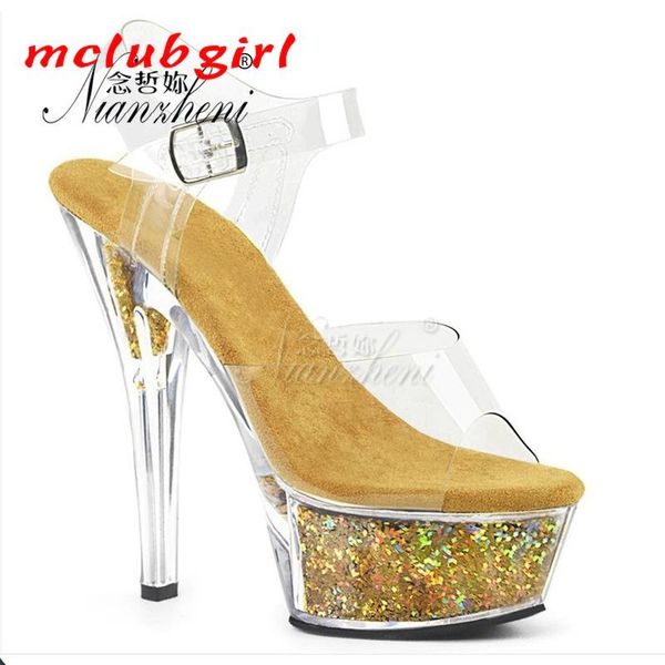 

dress shoes mclubgirl 15cm heels fashion super high heel fine gift model walking show, glittering powder sandal girl lyp, Black