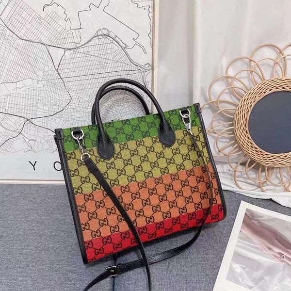 

double g retro toth bag rainbow large capacity shopping tote bags slung over one shoulder