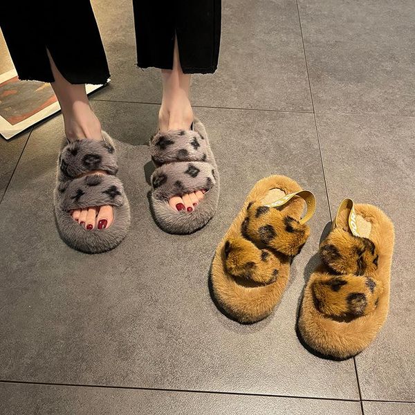 

sandals sandalias mujer women zapatos de platform women's shoes winter plush fashion leopard print, Black
