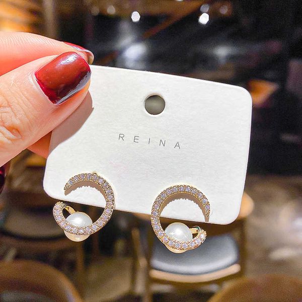 

genuine gold electroplating 925 silver needle spiral circle pearl earrings fashion temperament simple earrings net red fashion earrings