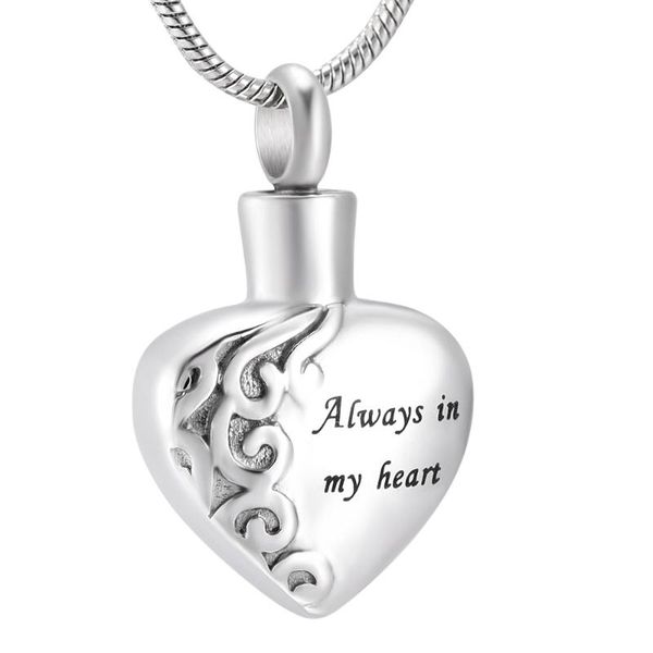 

pendant necklaces lkj10021 "always in my heart" memory urn human necklace ashes locket for women stianless steel cremation jewelry, Silver