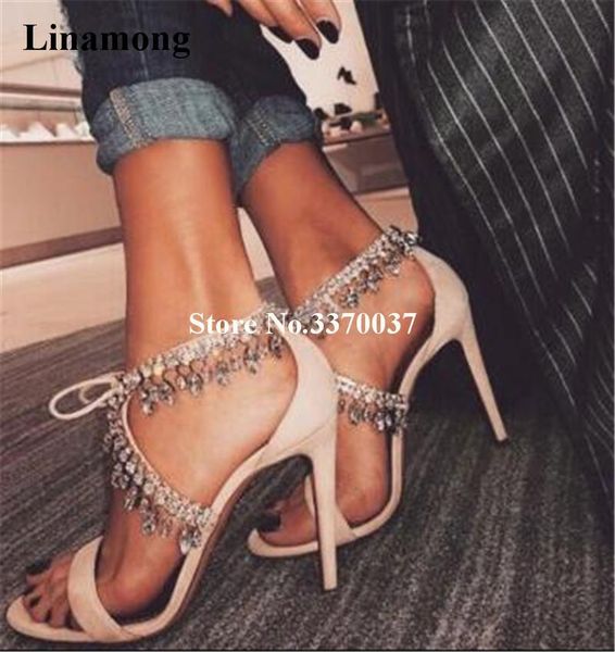 

women fashion open toe suede leather rhinestone strap cross gladiator sandals lace-up crystal high heel dress shoes, Black