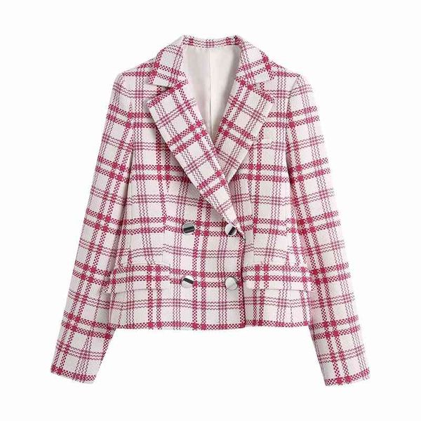 

women's suits & blazers fashion office lady plaid print za red slim outwear women spring autumn casual double breasted woolen jack, White;black