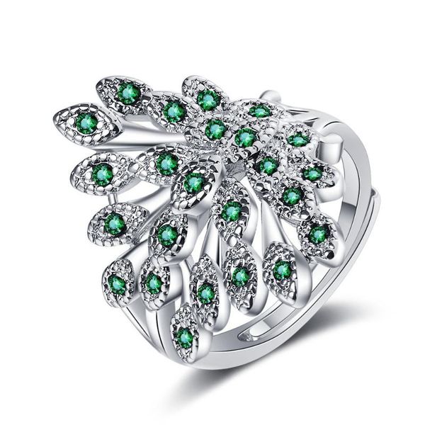 

cluster rings drill-encrusted peacock open screen-encrusted diamond animal ring temperament set female fashion jewelry, Golden;silver