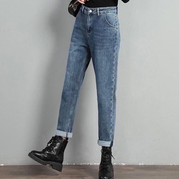 

casual jeans denim dropship plus size women slim loose high waist harem pants old carrot women's, Blue