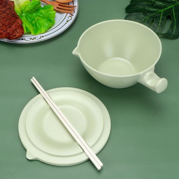 

1pc household bamboo fiber noodle bowl with lids japanese style soup tableware for home (green) bowls