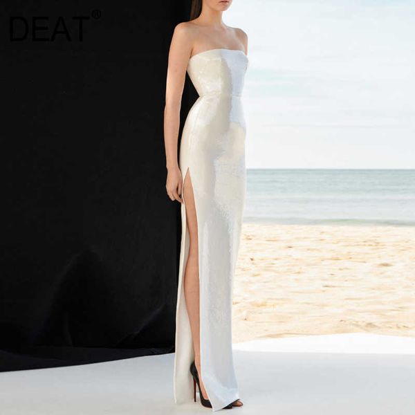

[deat] women whtie sleeveless floo-length tube temperament elegant dress summer fashion 13c132 210527, Black;gray