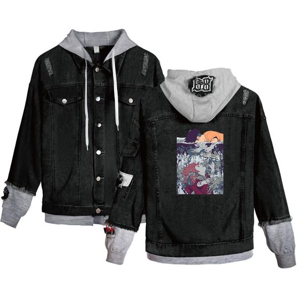 

men's hoodies & sweatshirts anime ponyo on the cliff denim stitching jacket teens kpop hoodie casual fashion baseball 3d hooded high qu, Black