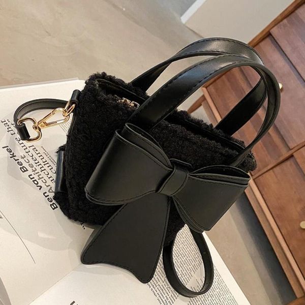 

contrast color tote bucket 2021 winter new high-quality velvet women's designer handbag bowknot shoulder messenger bag