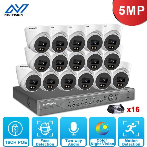 

h.265+ 16ch 4k hd 5mp security camera nvr kit full color night vision poe ip cctv video surveillance system wireless kits