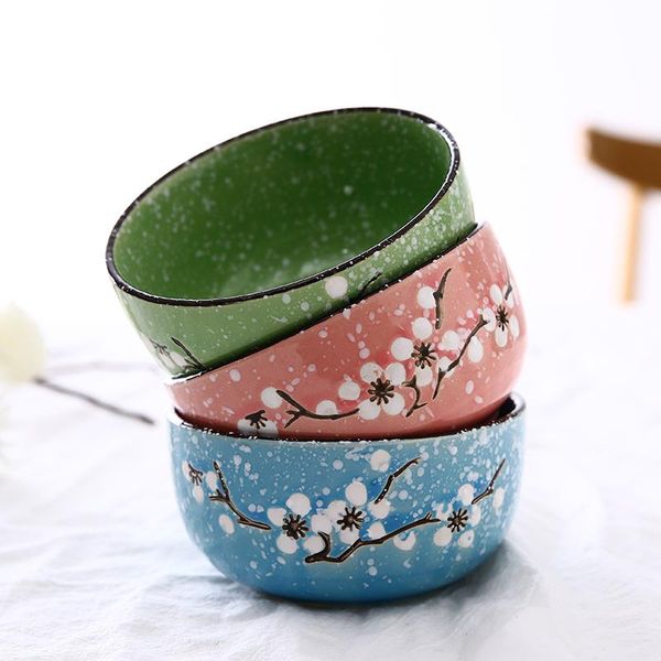 

1pc plum ceramic bowl household rice children small tableware soup bowls