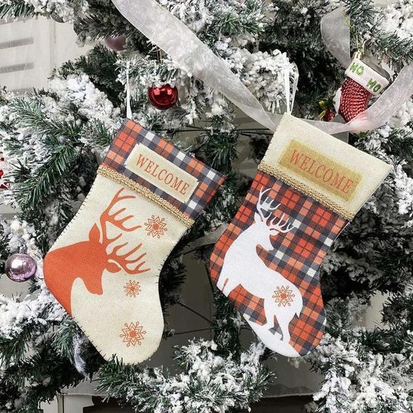 

christmas decorations santa stocking sock candy bags tree ornamets pendants linen gift bag for children fireplace hanging decor party supply