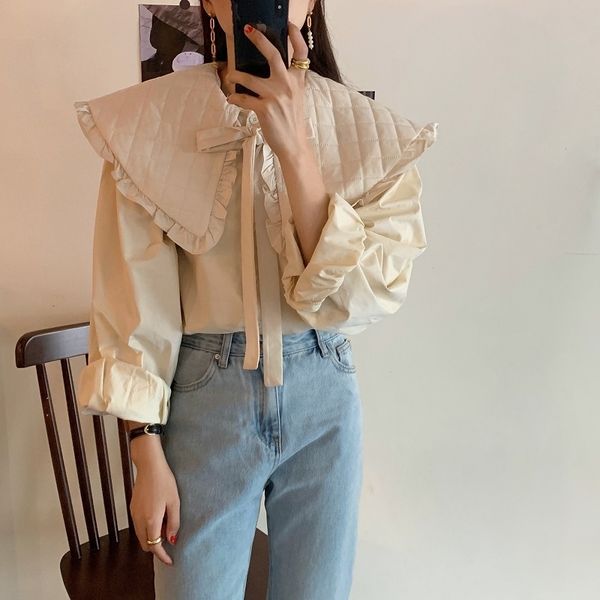 

comelwomen chic shirts spring solid sweet retro french gentle long sleeves elegance loose blouse female 210515, White