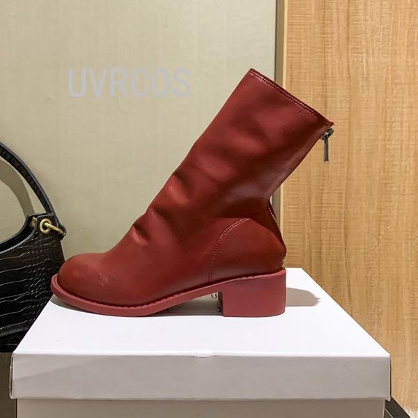 

boots women soft leather short retro pleated back zipper fashion brand all-match comfortable shoes 2021, Black