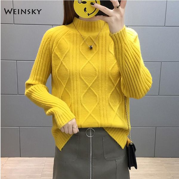 

women's sweaters women knitted sweater and pullovers korean style fashion turtleneck winter autumn 2021 yellow, White;black
