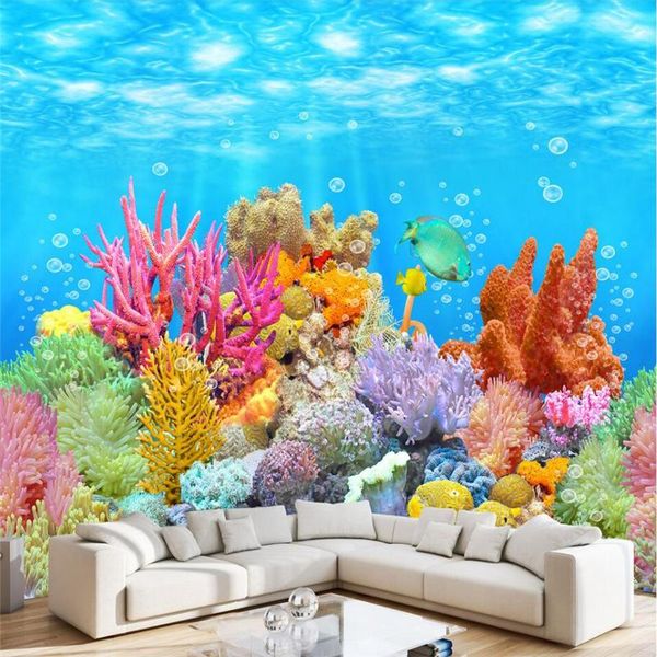 

wallpapers customize hd underwater world tv sofa kid room wall custom large mural green wallpaper papel de parede para quarto