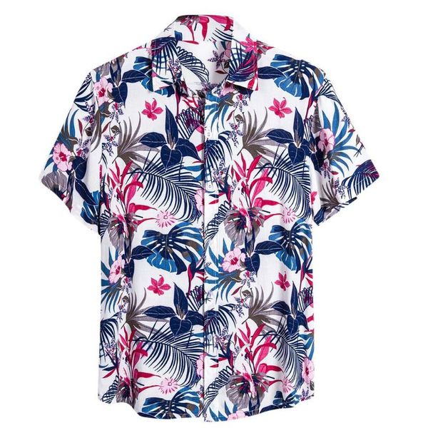 

men's casual shirts hawaiian printed shirt men short sleeve button print beach loose blouse streetwear camisa masculina, White;black