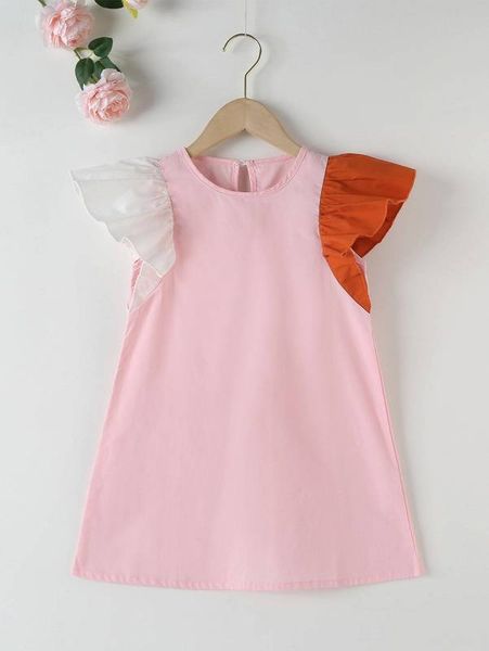 

toddler girls contrast panel ruffle trim tunic dress she, Red;yellow