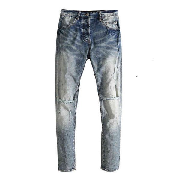 

knee personalized am2021 knife new cut hole jeans men's elastic slim fit, Blue
