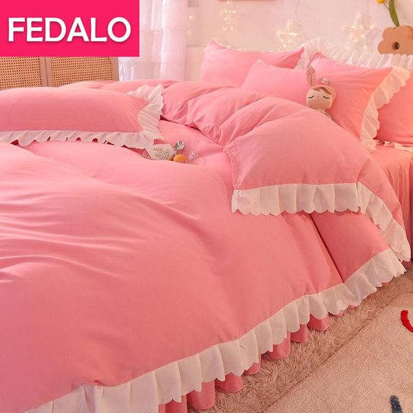 

bedding sets girl heart bed skirt four-piece korean princess style thick sanding quilt cover three-piece set