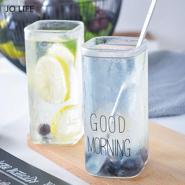 

wine glasses jo life 1pc transparent black/white good morning 400ml coffee mug rectangle drinking milk juice glass cup