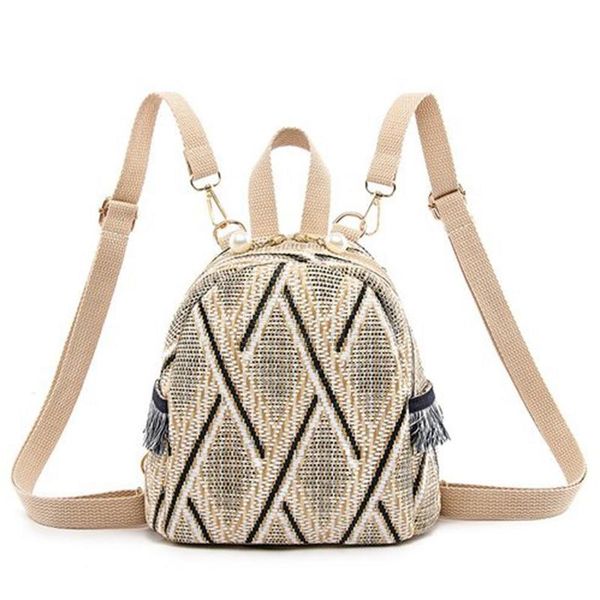 

outdoor bags small travel backpacks women straw woven shoulder school casual knapsack knitting rucksack bag light khaki