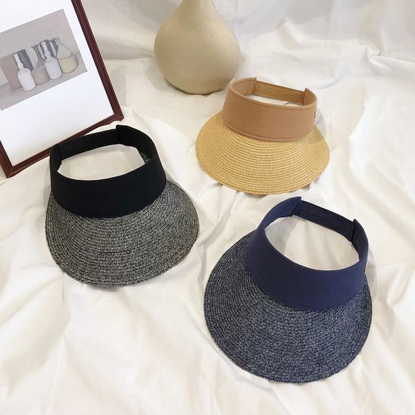 

hat children empty straw korean version women's summer beach holiday sun protection foldable hat, Blue;gray