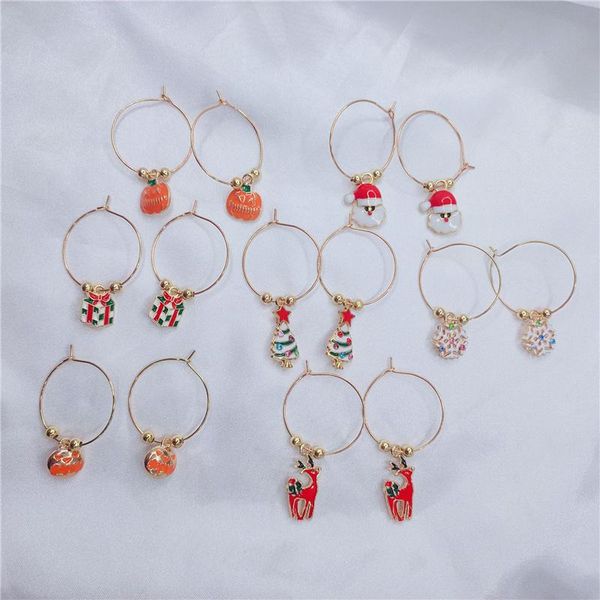 

hoop & huggie christmas gift snowman elk earrings for women girls santa claus xmas tree merry jewelry brincos, Golden;silver