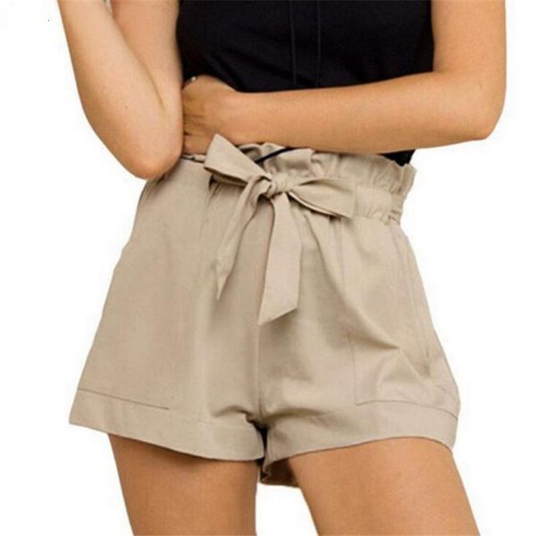 

women's shorts visnxgi summer casual beach high waist short fashion lady women bow belt ruffled linen cotton ladies wide leg rizk, White;black