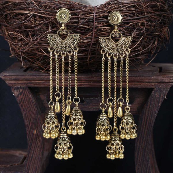 

earring shooting high love bohemian holiday long bell fan earrings, Golden