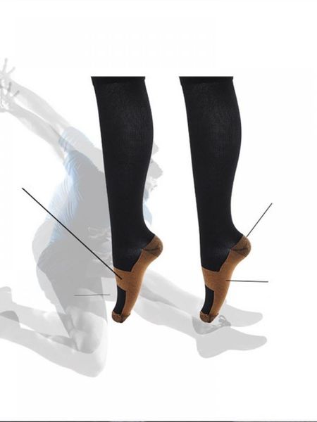 

sports socks men's and women's leg fiber stockings compression crew knee 1 pair set, Black
