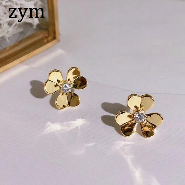 

brandthree flower earrings 5a zircon simple design fashion women's stud, Golden;silver