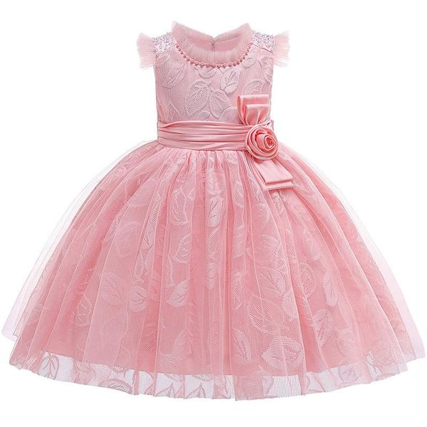 

summer lace dress beading formal elegant wedding gown tutu princess 3-10 years flower girls kids party girl clothes girl's dresses, Red;yellow
