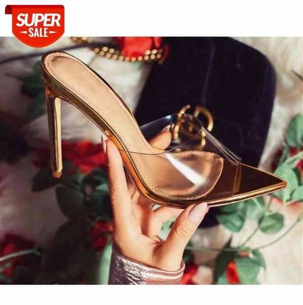 

women's shoe european and american pointed transparent golden retro stiletto sandals slippers wedding shoes #bx0w, Black