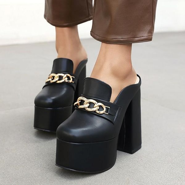 

dress shoes 2021 baotou half slippers women's spring and summer style outer wear thick heels, soles, increased lazy sals, Black