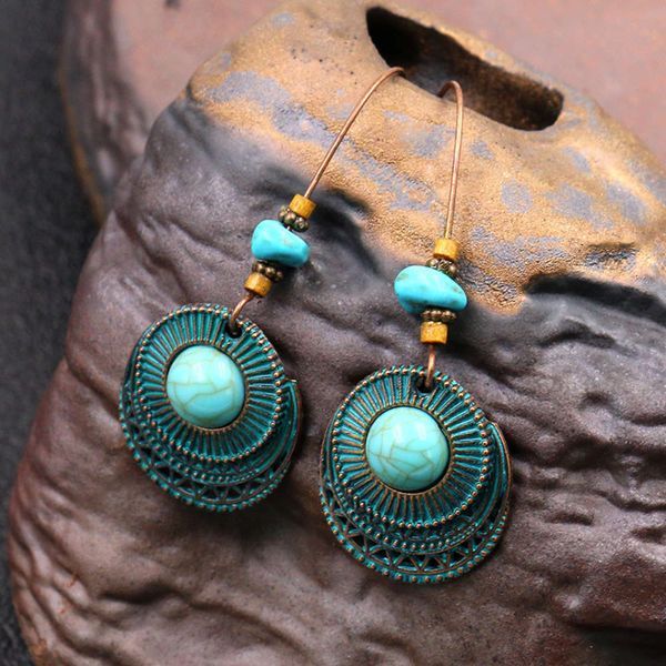 

new alloy for women's long round turquoise earrings, Black
